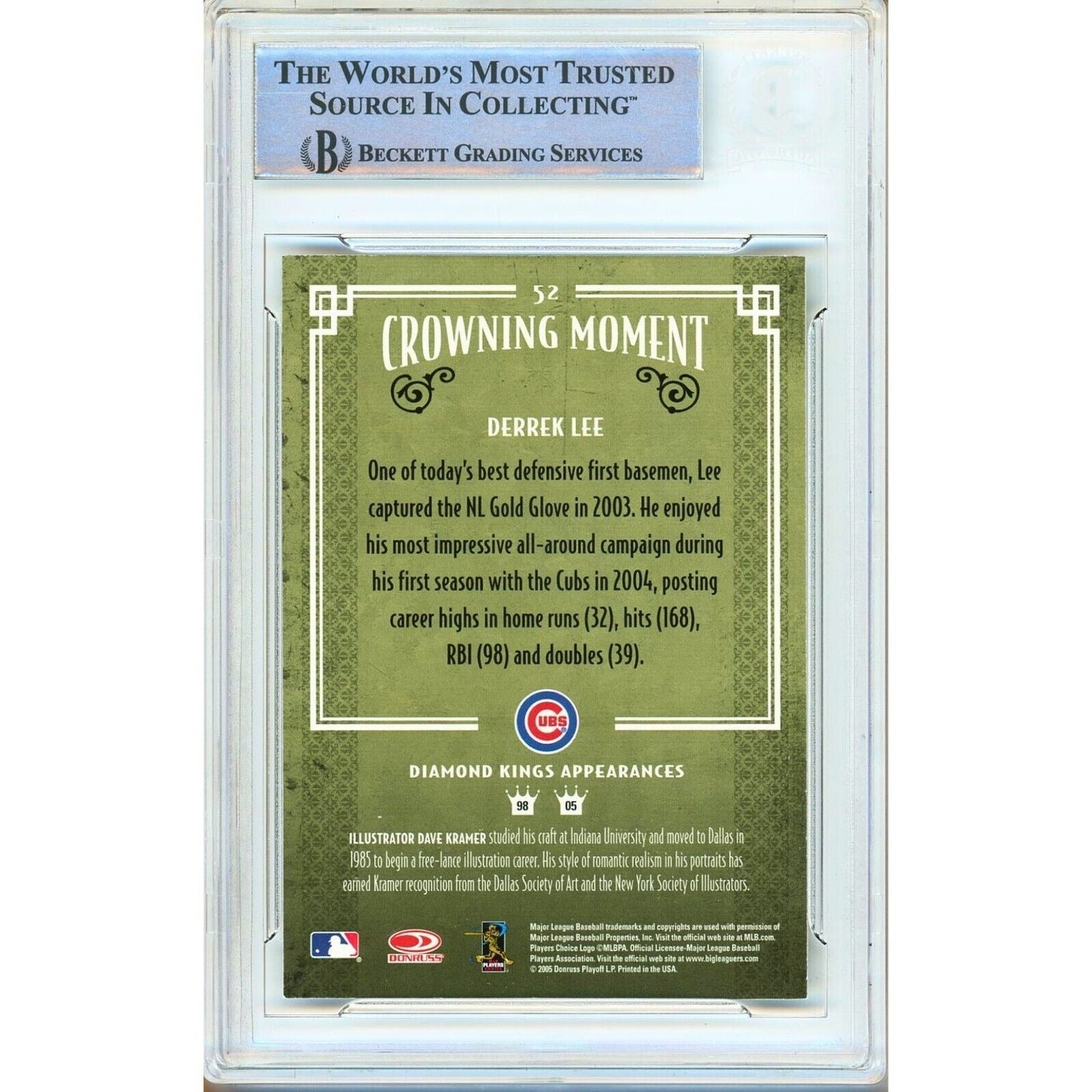 2005 Donruss Diamond Kings #52 — Derrek Lee Chicago Cubs Autographed Trading Card — Beckett Authentication