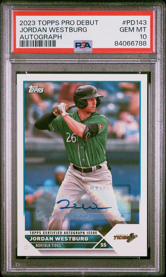 Graded 2023 Topps Pro Debut Jordan Westburg #PD143 Autograph Rookie RC Baseball Card PSA 10 Gem Mint