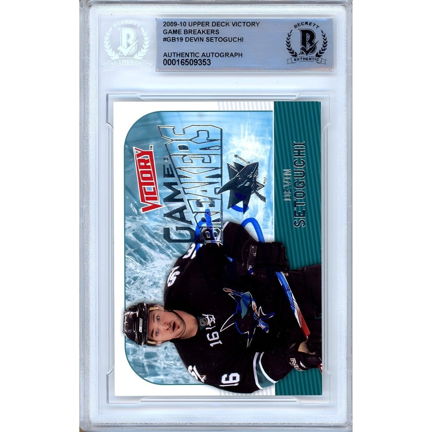 2009-10 Upper Deck Victory Game Breakers #GB19— Devin Setoguchi SJ Sharks Autographed Trading Card — Beckett Authentication