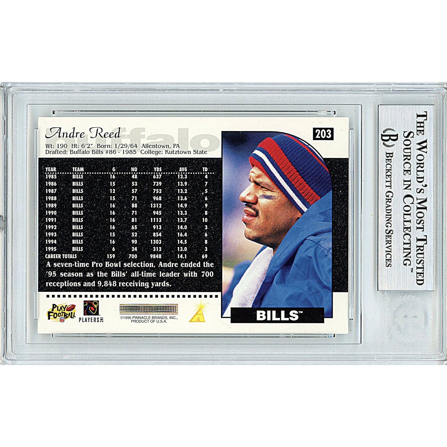 1996 Score #203 — Andre Reed Buffalo Bills Autographed Trading Card — Beckett Authentication
