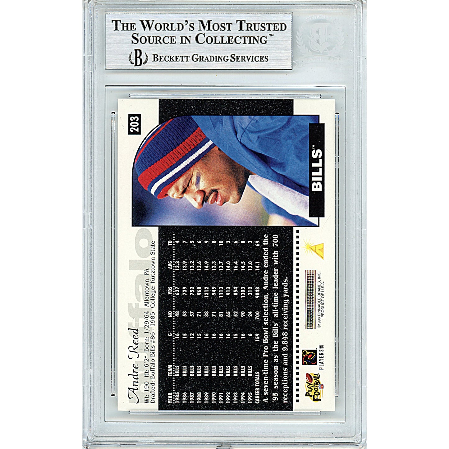 1996 Score #203 — Andre Reed Buffalo Bills Autographed Trading Card — Beckett Authentication