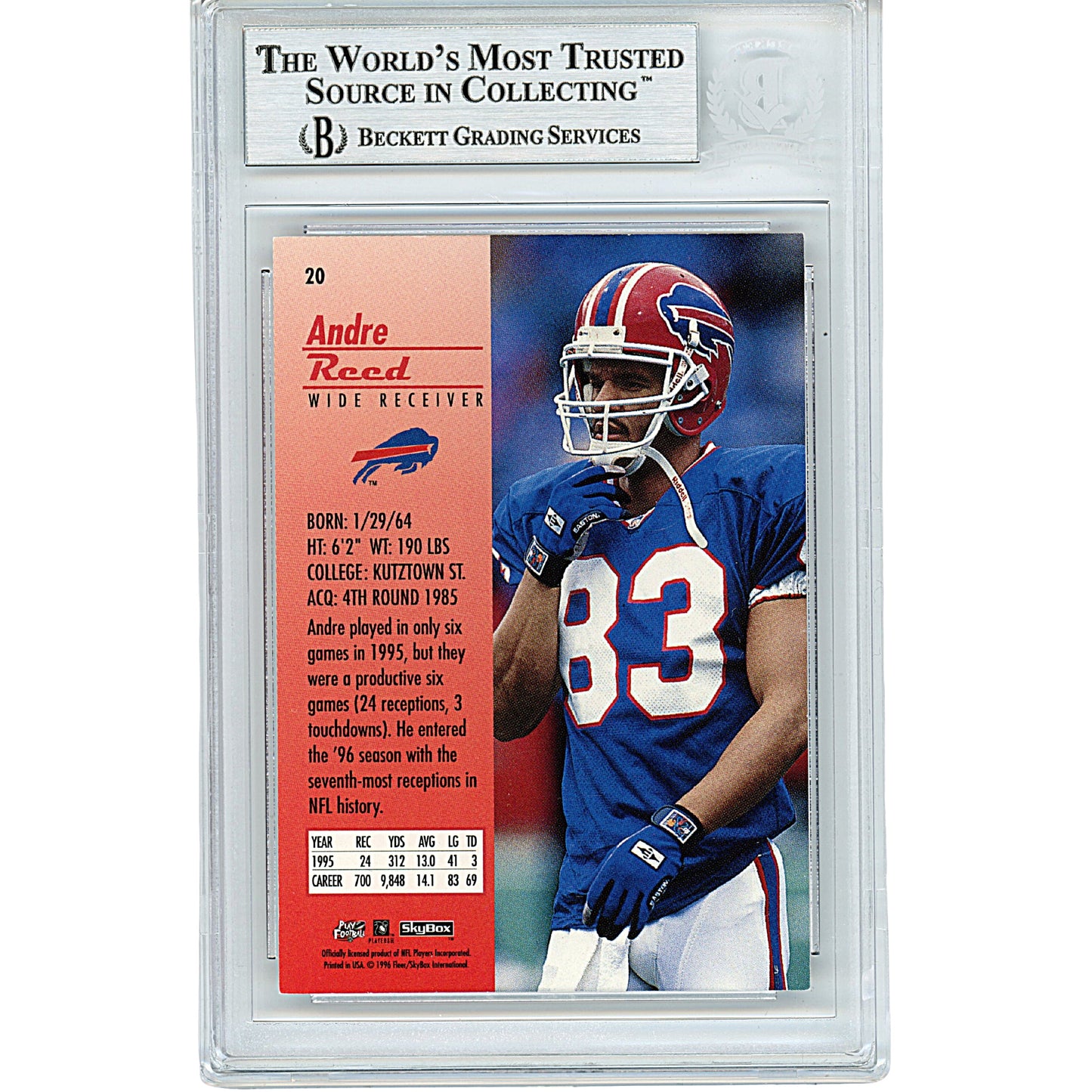1996 Skybox Premium #20 — Andre Reed Buffalo Bills Autographed Trading Card — Beckett Authentication