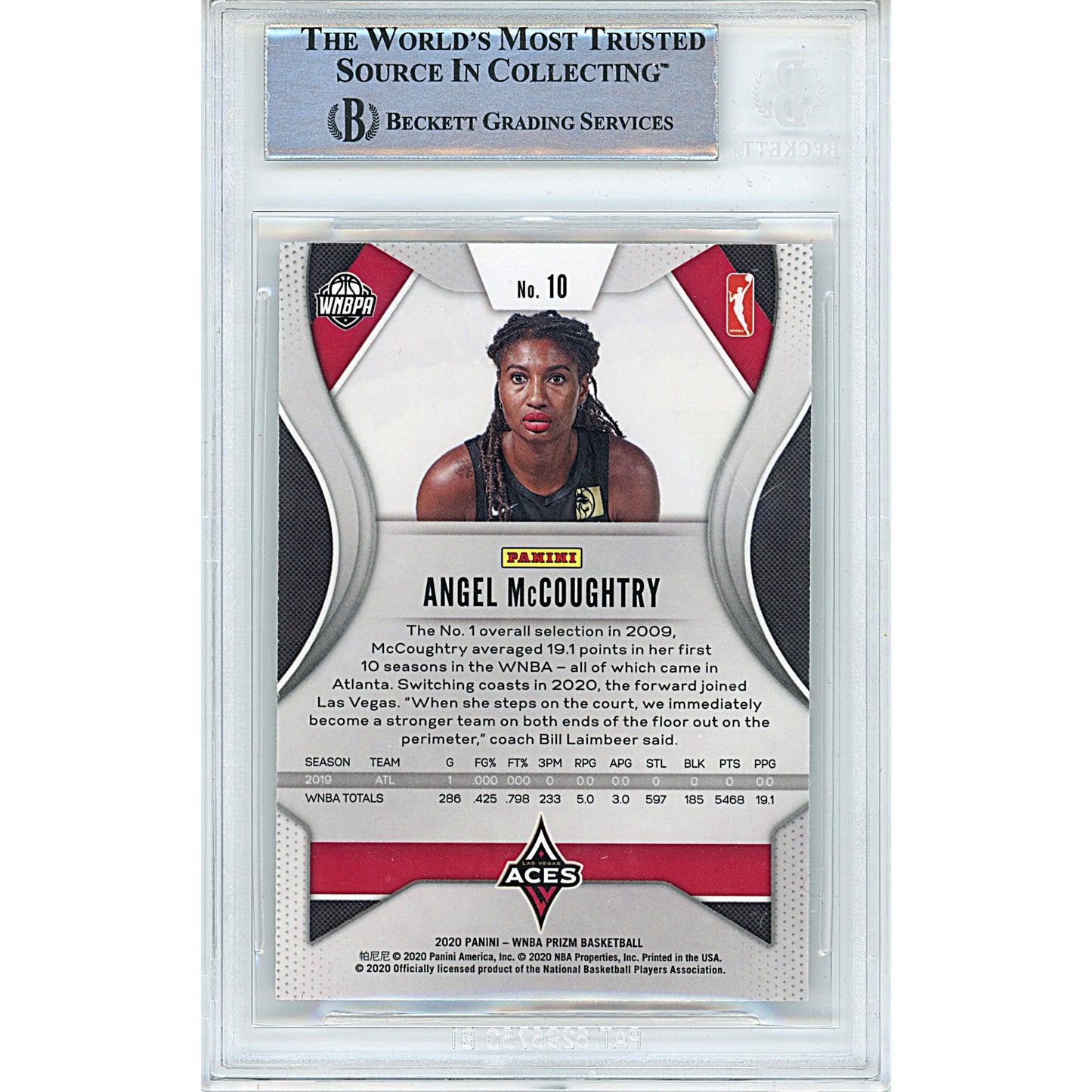2020 Panini Prizm WNBA #10 — Angel Mccoughtry Las Vegas Aces Autographed Trading Card — Beckett Authentication