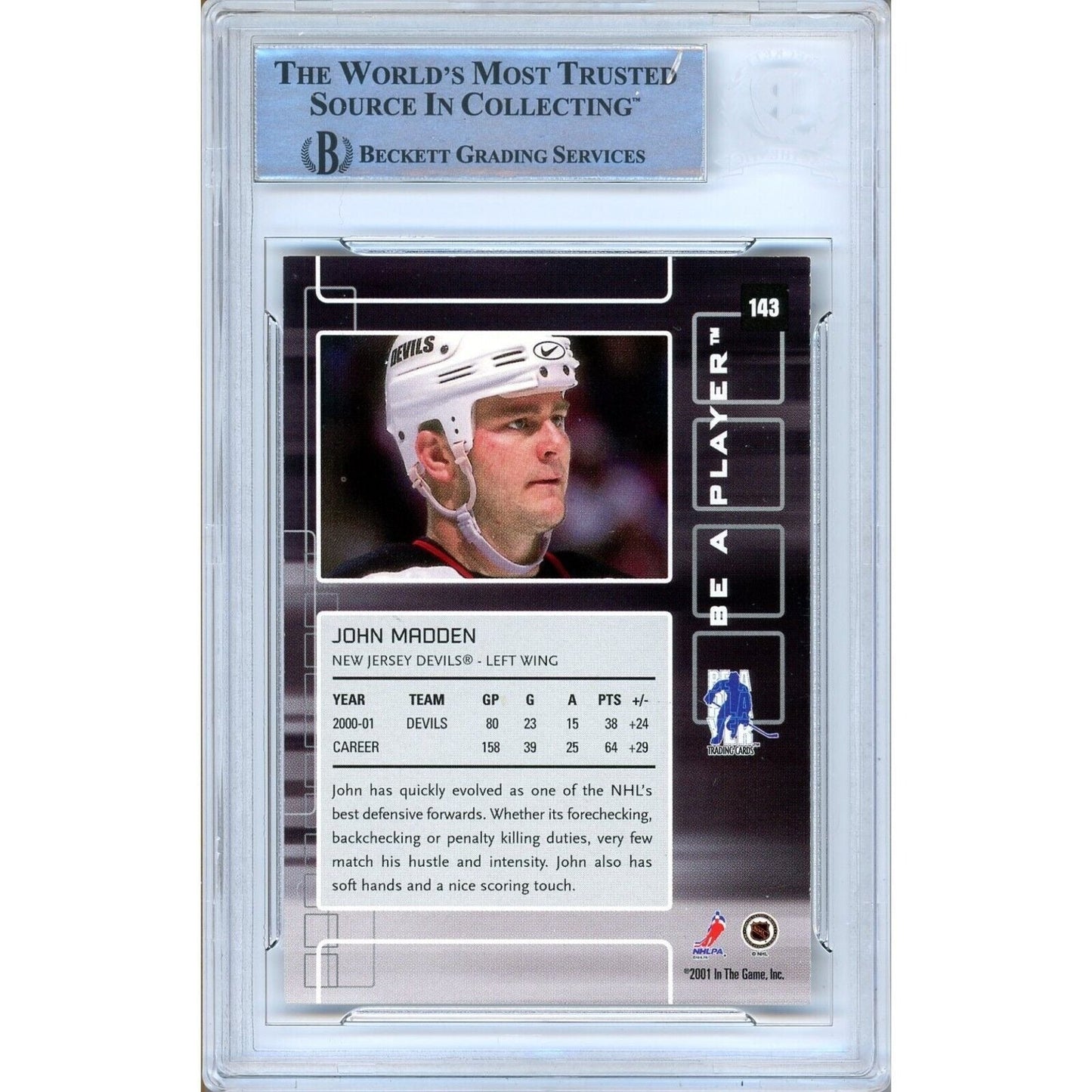 2001-02 BAP #143 — John Madden New Jersey Devils Autographed Trading Card — Beckett Authentication