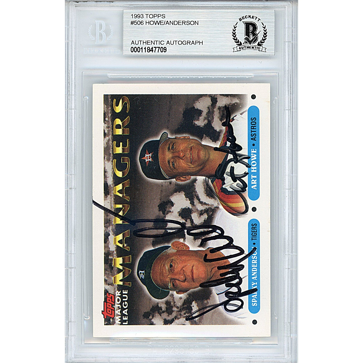 1993 Topps #506 — Art Howe And Sparky Anderson Autographed Trading Card — Beckett Authentication