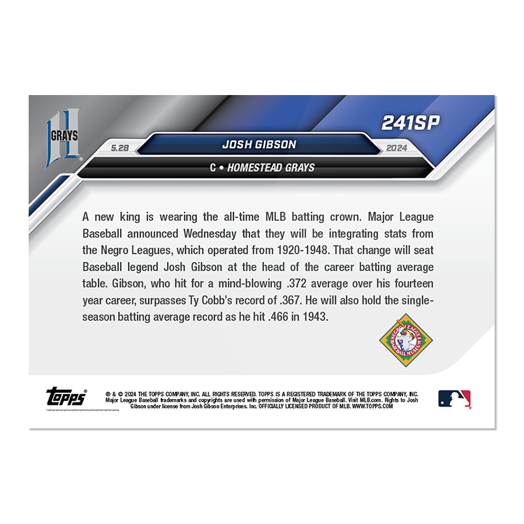 2024 Topps Now Josh Gibson #241SP #/372 Baseball Card