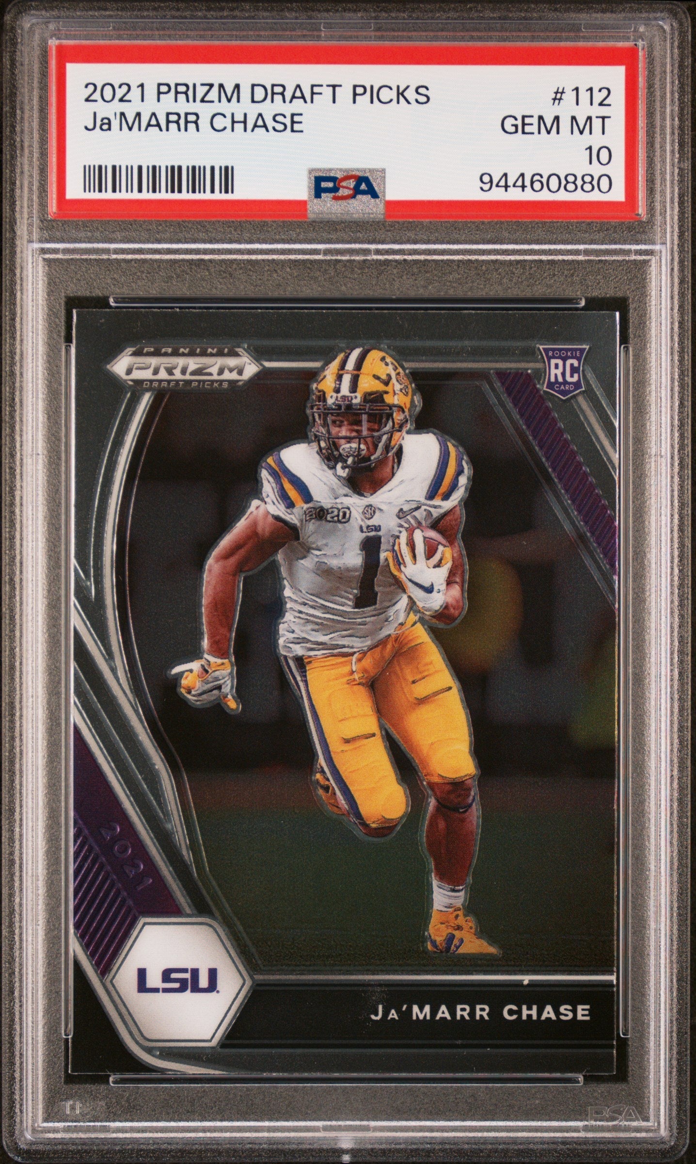 Graded 2021 Panini Prizm Draft Picks Ja'Marr Chase #112 Rookie RC Football Card PSA 10 Gem Mint