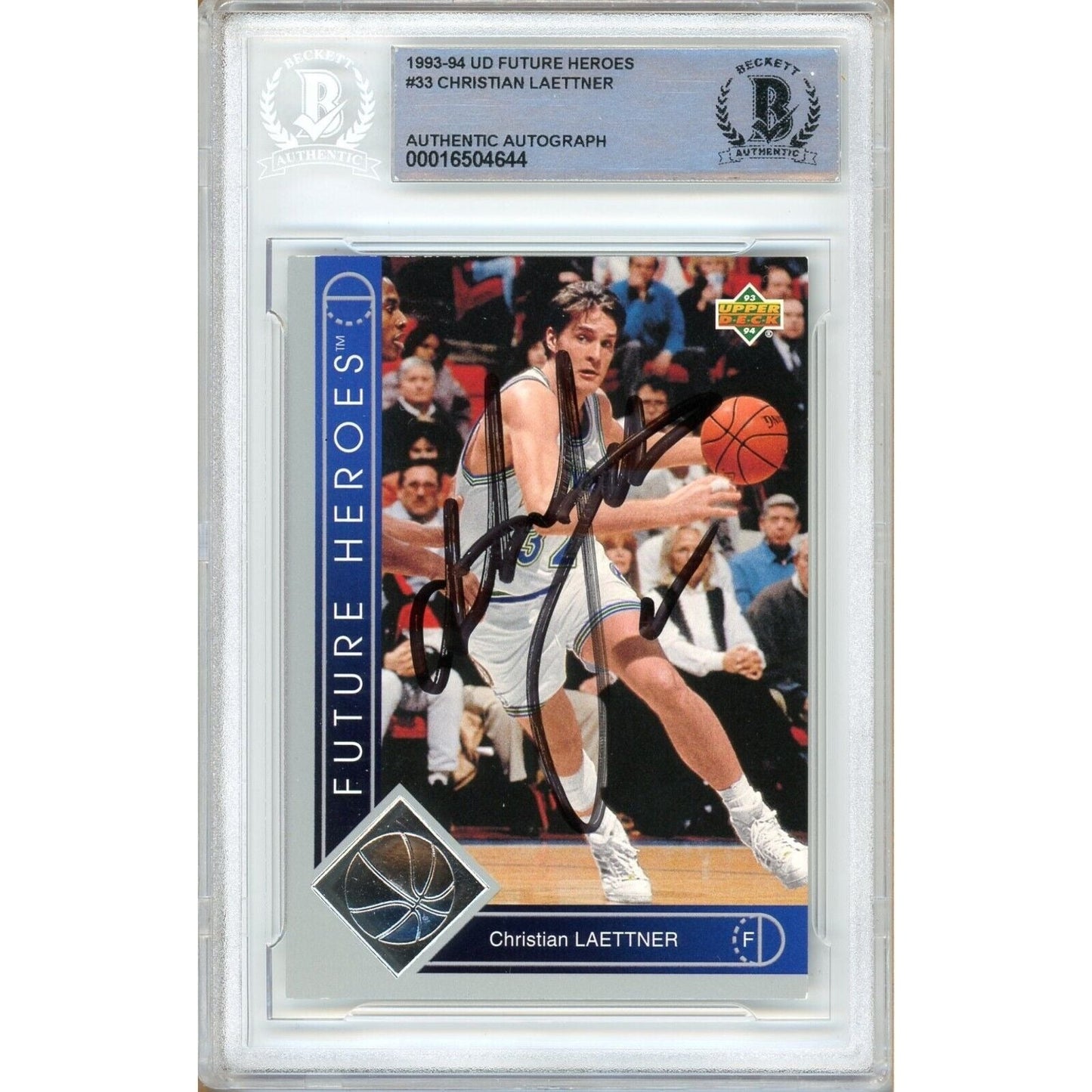 1993 Upper Deck Future Heroes #33 — Christian Laettner MN Timberwolves Autographed Trading Card — Beckett Authentication