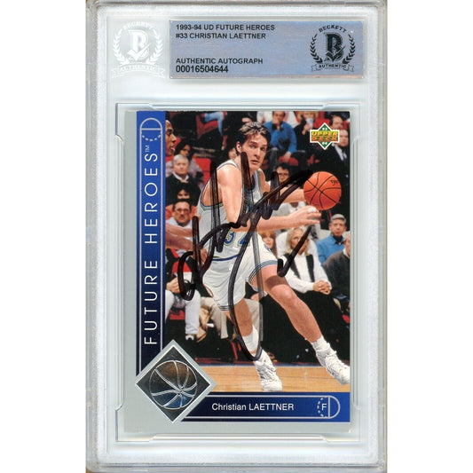 1993 Upper Deck Future Heroes #33 — Christian Laettner MN Timberwolves Autographed Trading Card — Beckett Authentication