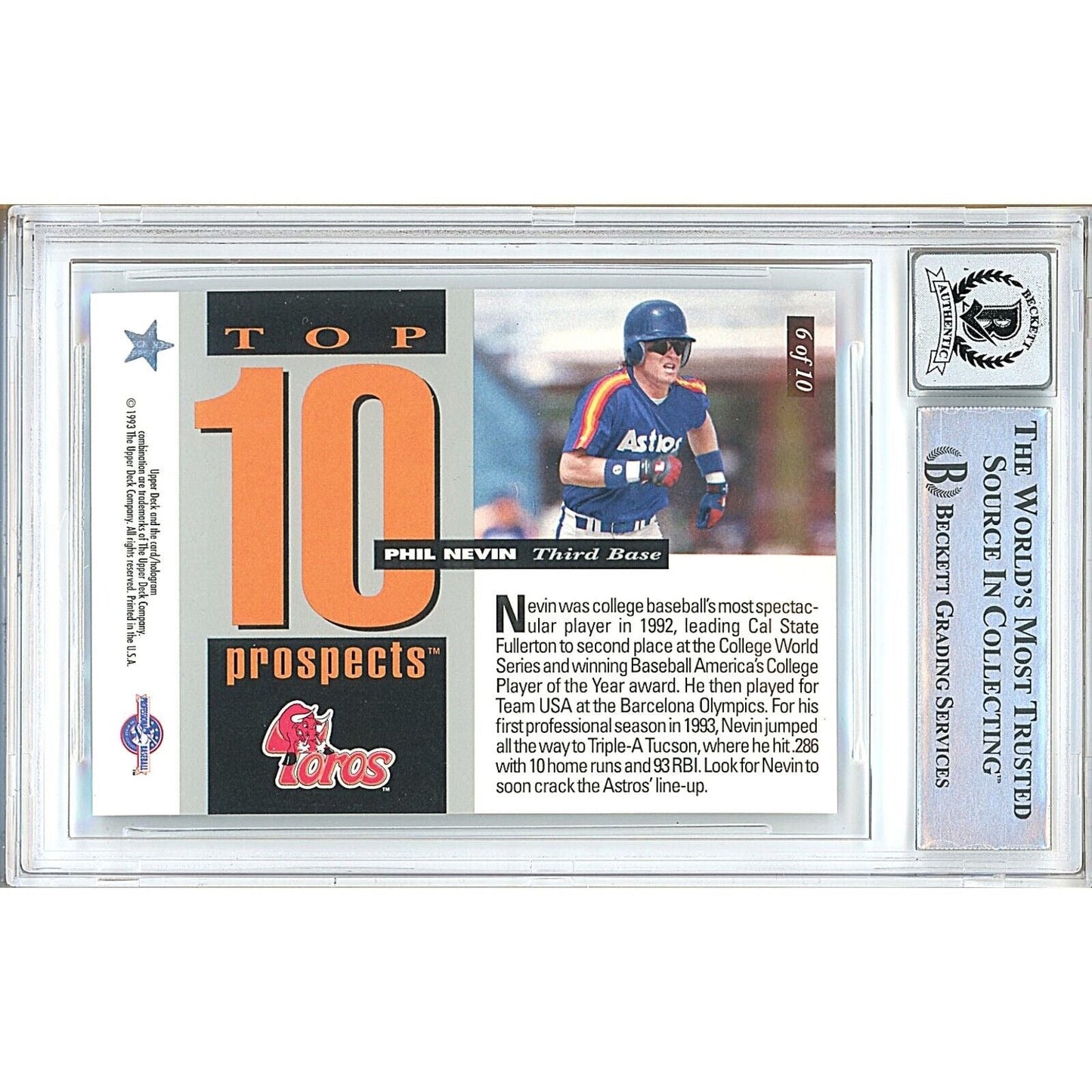 Phil Nevin Houston Astros Signed 1994 Upper Deck Minors Card BGS Auto 10 Graded Slab