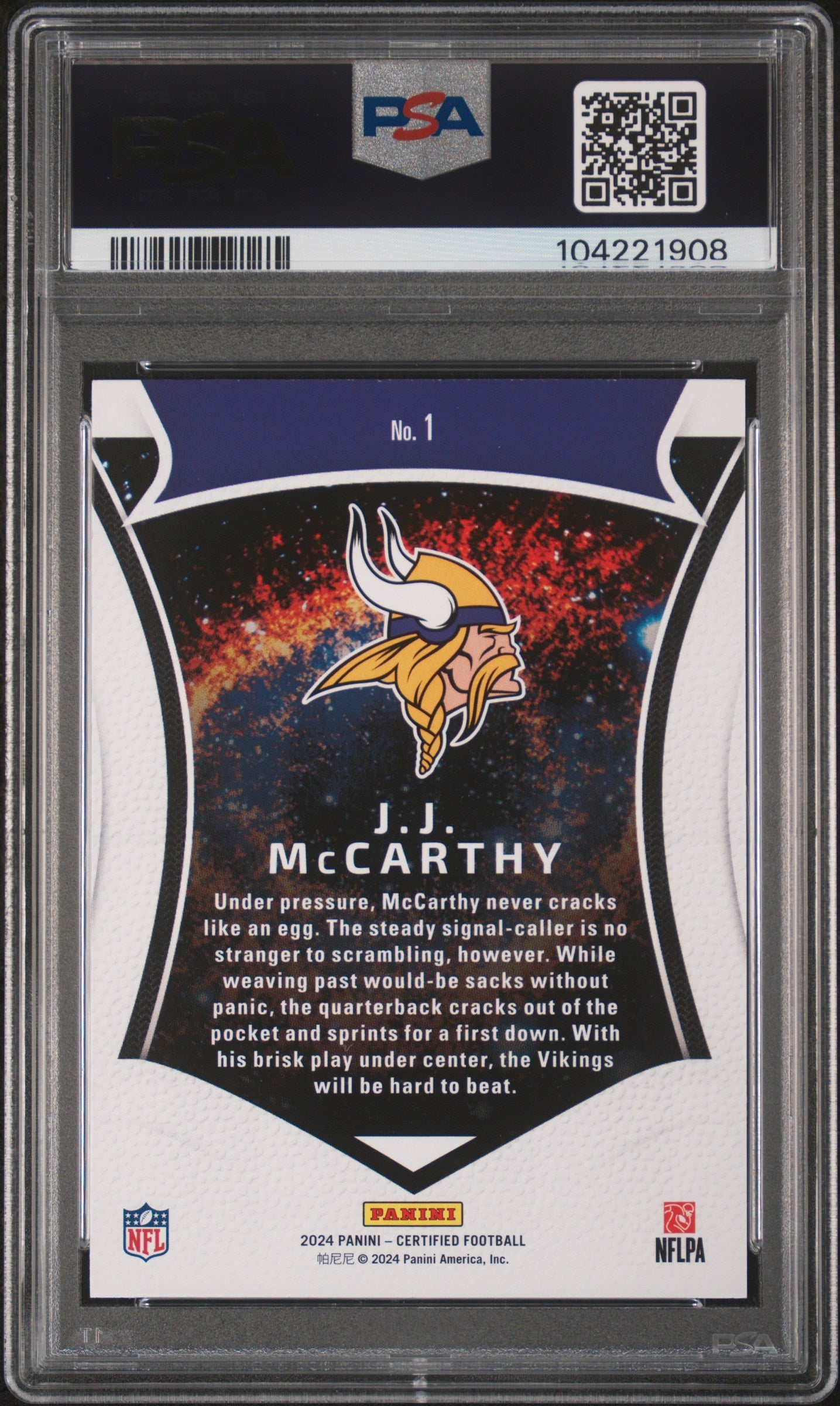 Graded 2024 Panini Certified JJ McCarthy #1 Certified Rookies Rookie RC Football Card PSA 10 Gem Mint