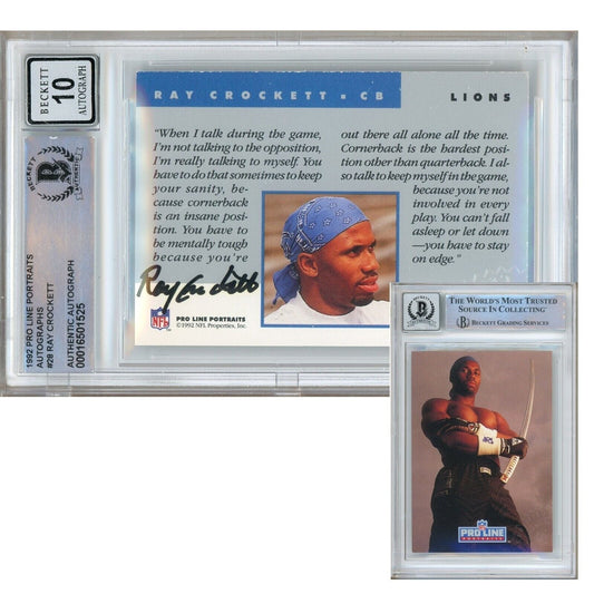 Ray Crockett Detroit Lions Signed 1992 Pro Line Portraits Football Card BGS Auto-10 Graded