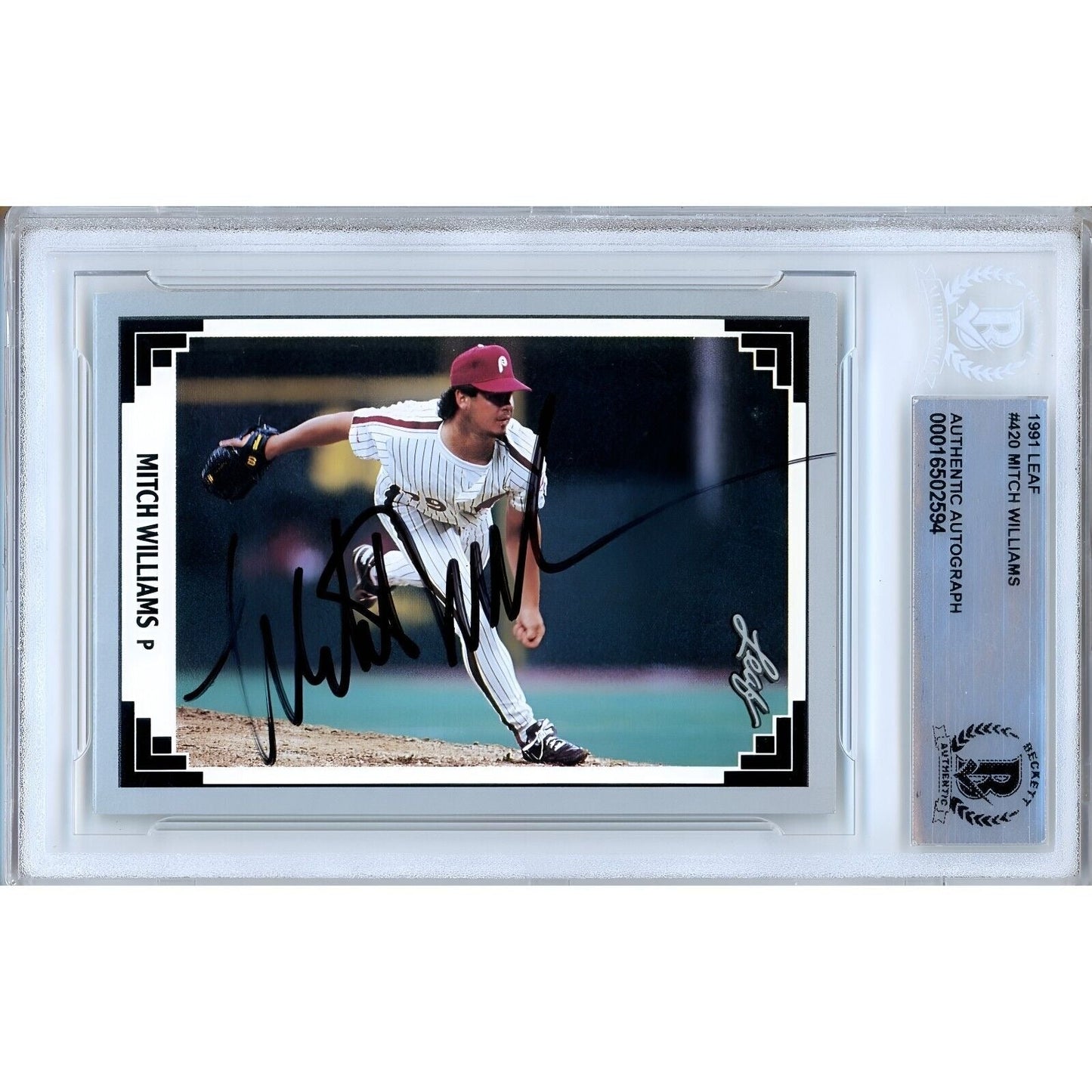 Mitch Williams Philadelphia Phillies Signed 1991 Leaf Baseball Card Beckett Authentic Auto