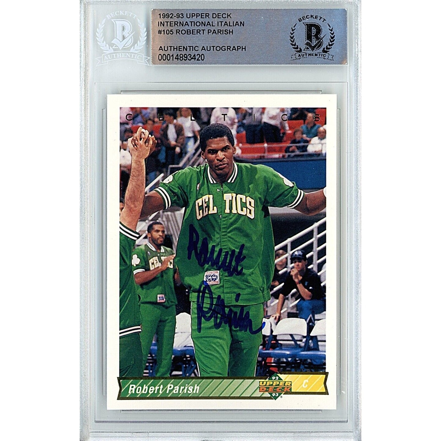 Robert Parish Boston Celtics Signed 1992-93 Upper Deck Italian Card Beckett Auth Auto Slab