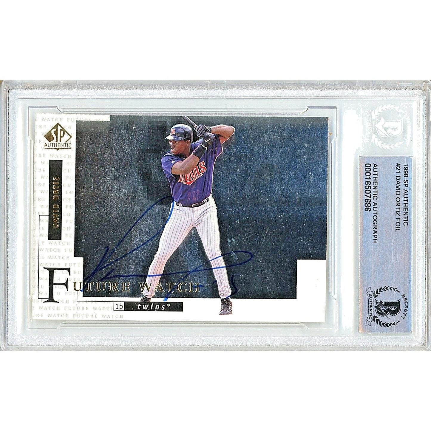 1998 SP Authentic Future Watch #21 — David Ortiz Minnesota Twins Autographed Trading Card — Beckett Authentication