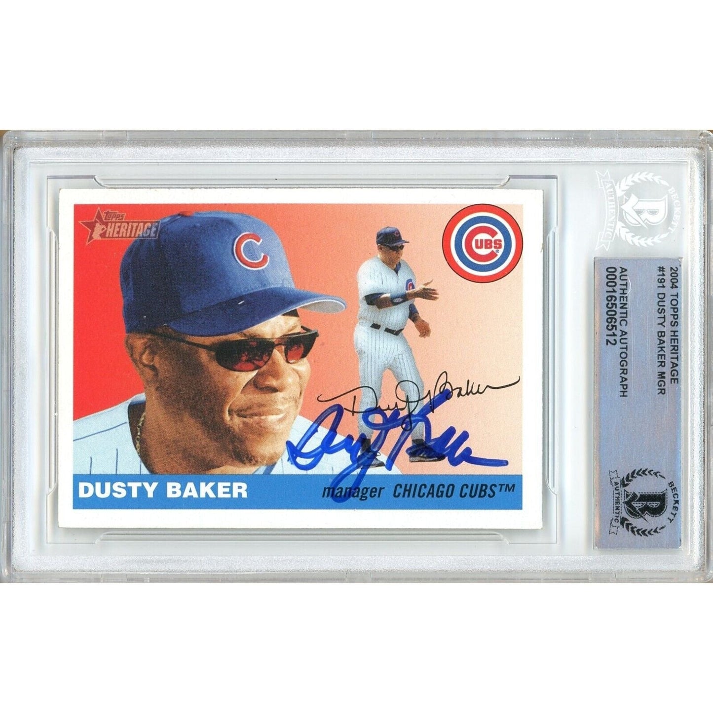 2004 Topps #191 — Dusty Baker Chicago Cubs Autographed Trading Card — Beckett Authentication