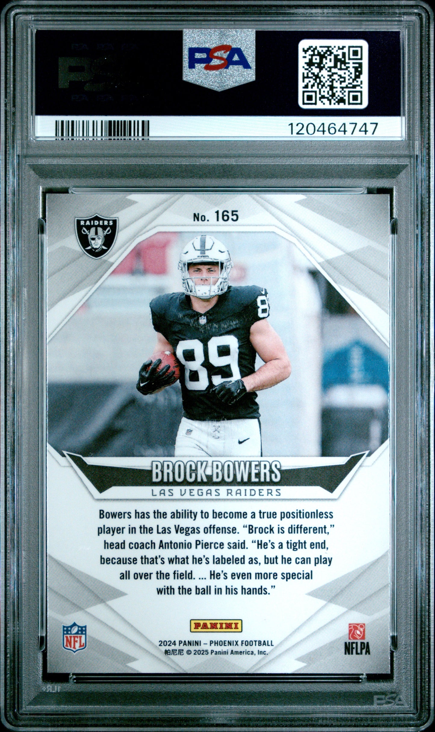 Graded 2024 Panini Phoenix Brock Bowers #165 Purple Fade Rookie RC Football Card PSA 10 Gem Mint