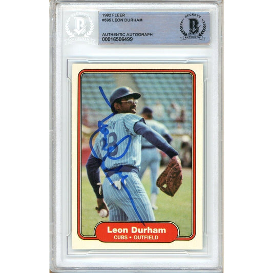 1982 Fleer #595— Leon Durham Chicago Cubs Autographed Trading Card — Beckett Authentication
