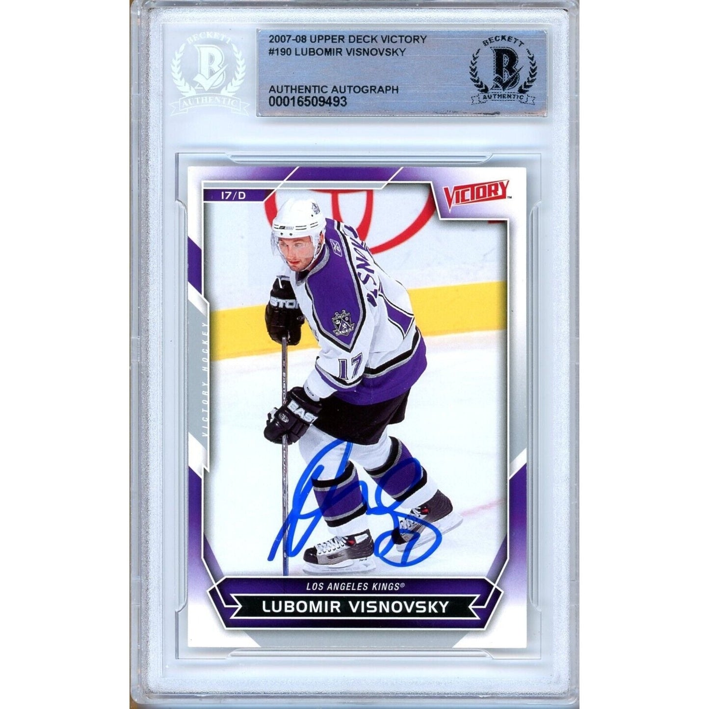 2007-08 UD Victory #190 — Lubomir Visnovsky Los Angeles Kings Autographed Trading Card — Beckett Authentication