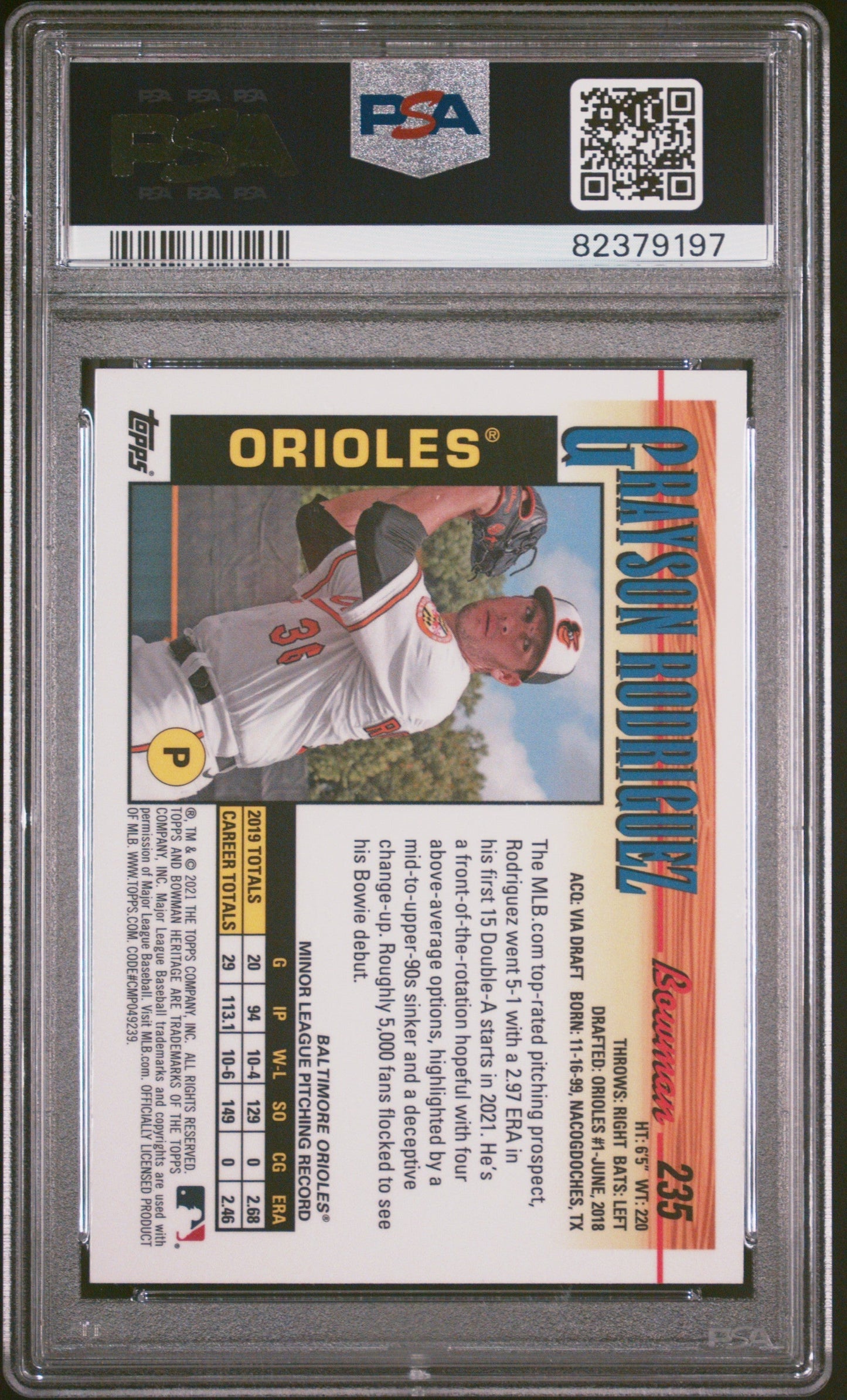 Graded 2021 Topps Bowman Heritage Grayson Rodriguez #235 Chrome Rookie RC Baseball Card PSA 10 Gem Mint