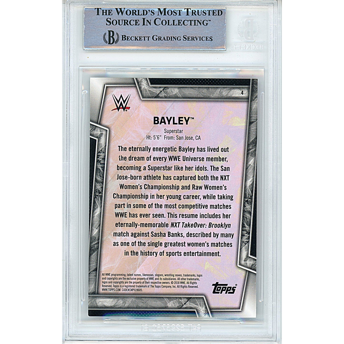 2018 Topps WWE Womens Division #4 — Bayley Autographed Wrestling Trading Card — Beckett Authentication