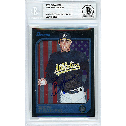 1997 Bowman #386 — Ben Grieve Oakland Athletics Autographed Trading Card — Beckett Authentication