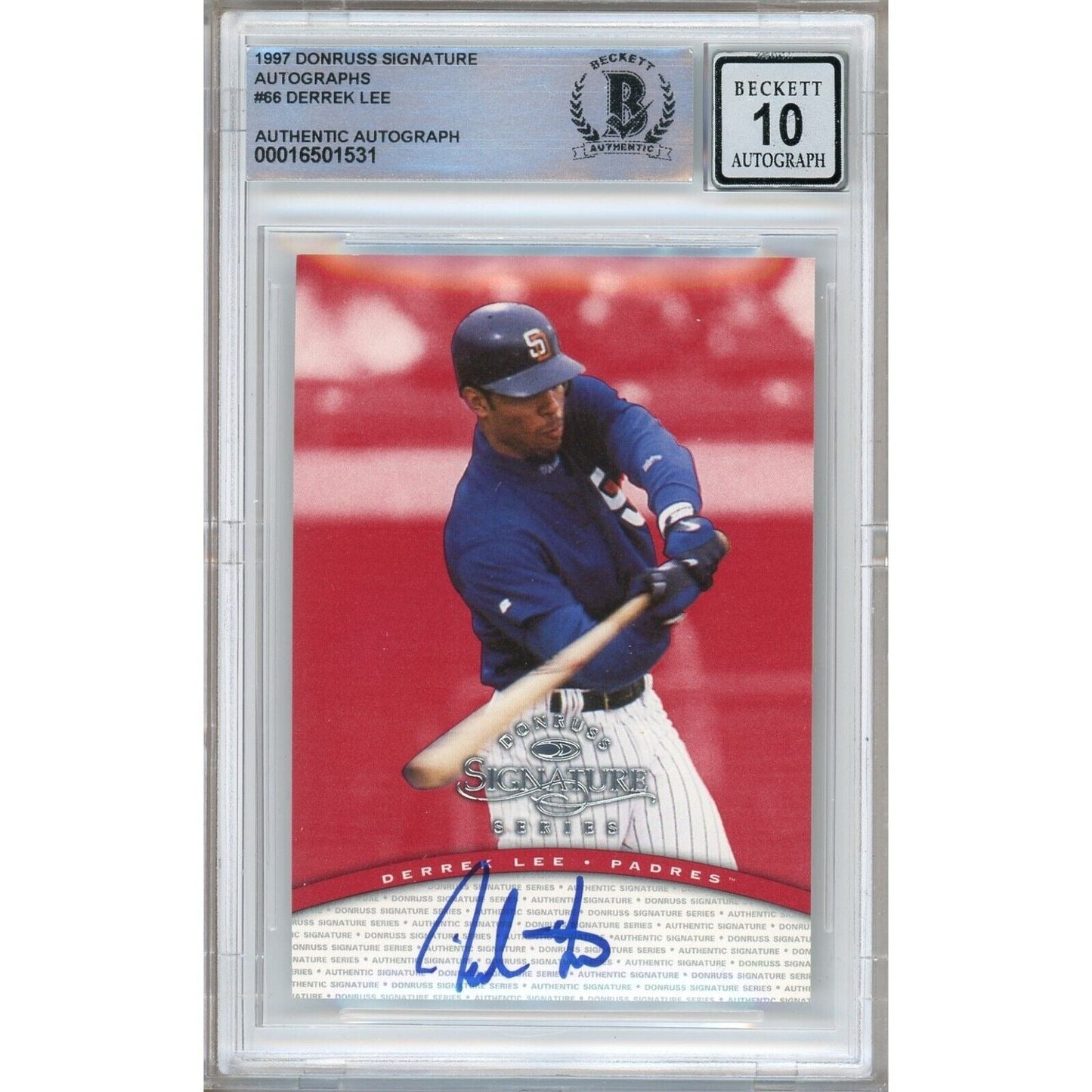 1997 Donruss Signature Series #66 — Derrek Lee San Diego Padres Autographed Trading Card — Beckett Authentication