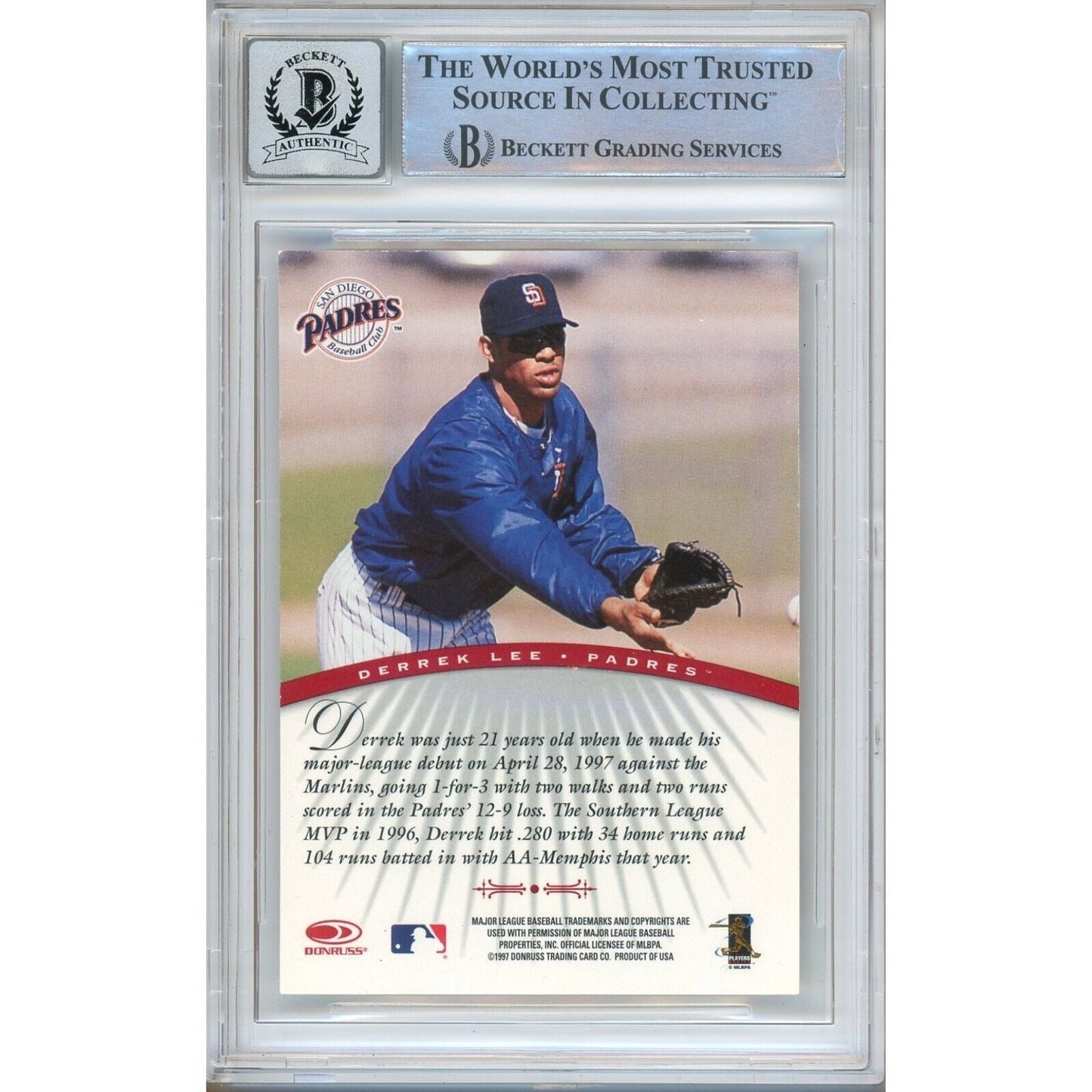 1997 Donruss Signature Series #66 — Derrek Lee San Diego Padres Autographed Trading Card — Beckett Authentication