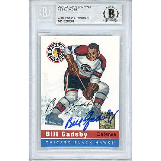 2001-02 Topps Archives #2 — Bill Gadsby Chicago Black Hawks Autographed Trading Card — Beckett Authentication