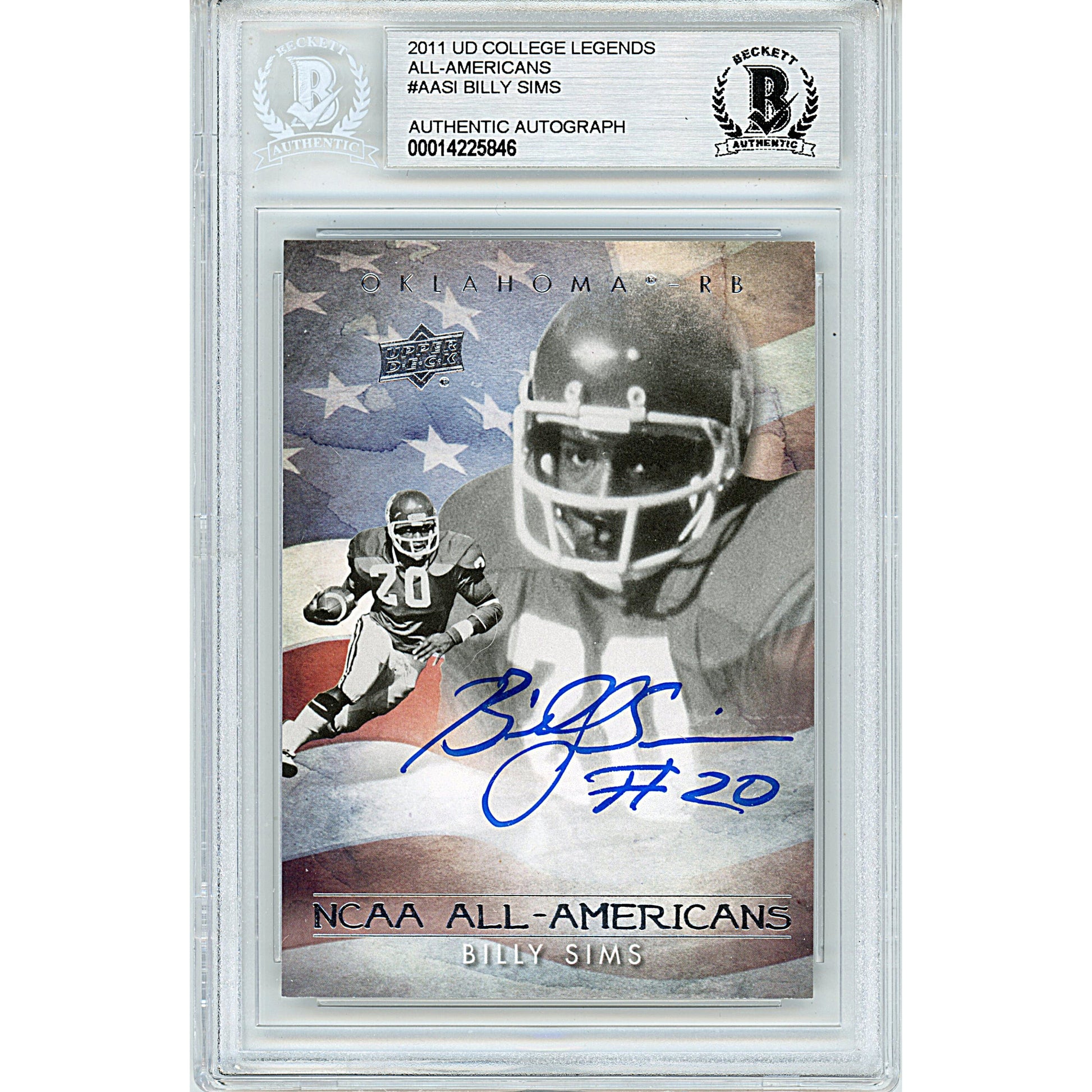 2011 Upper Deck College Legends #AASi — Billy Sims Oklahoma Sooners Autographed Trading Card — Beckett Authentication - Sport Cards