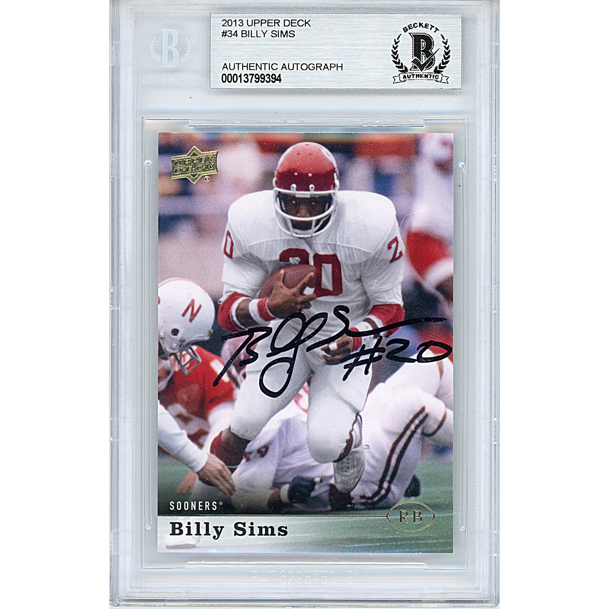 2013 Upper Deck #34 — Billy Sims Oklahoma Sooners Autographed Trading Card — Beckett Authentication - Sport Cards