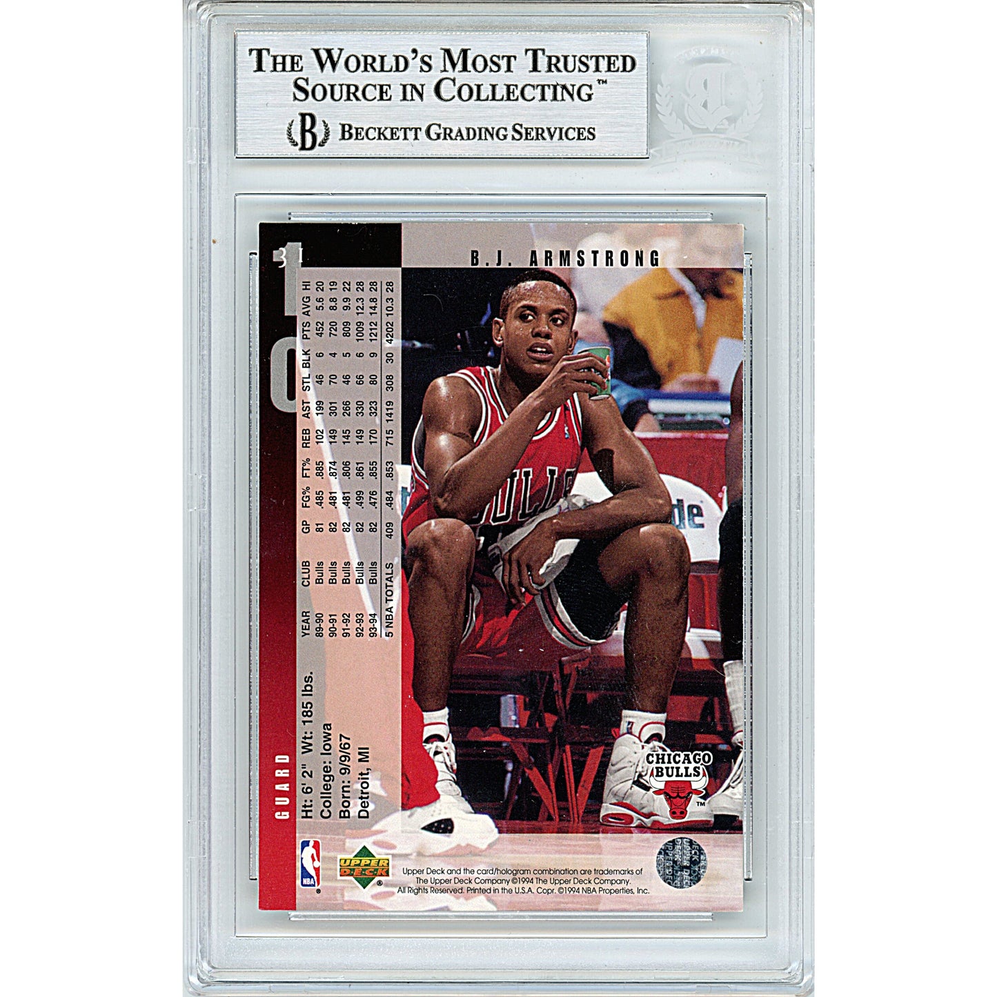 1994-95 Upper Deck #31 — BJ Armstrong Chicago Bulls Autographed Trading Card — Beckett Authentication