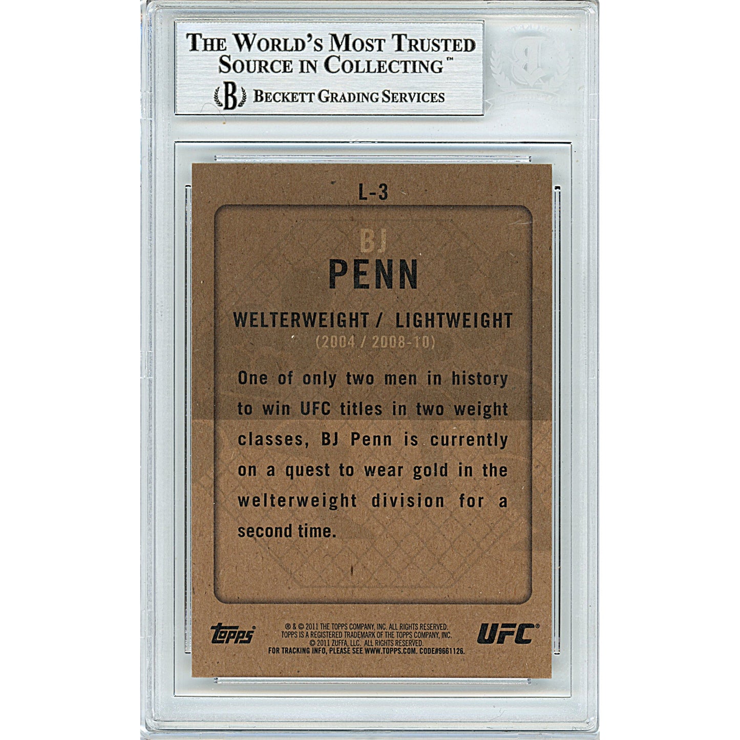 2011 Topps UFC Title Shot Legacy #L3 — BJ Penn Autographed MMA Trading Card — Beckett Authentication