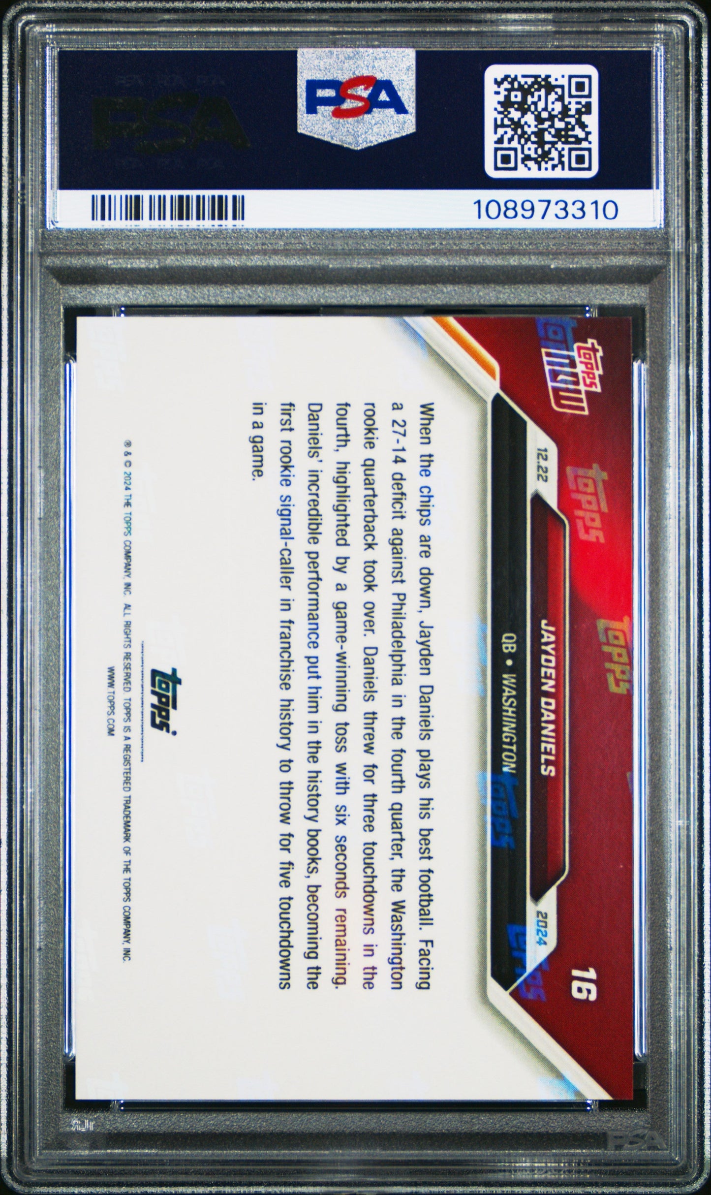 Graded 2024 Topps Now Jayden Daniels #16 Rookie RC Football Card PSA 10 Gem Mint