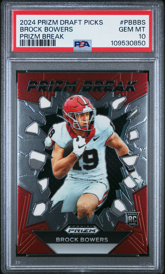Graded 2024 Panini Prizm Draft Picks Brock Bowers #PBBBS Prizm Break Rookie RC Football Card PSA 10 Gem Mint