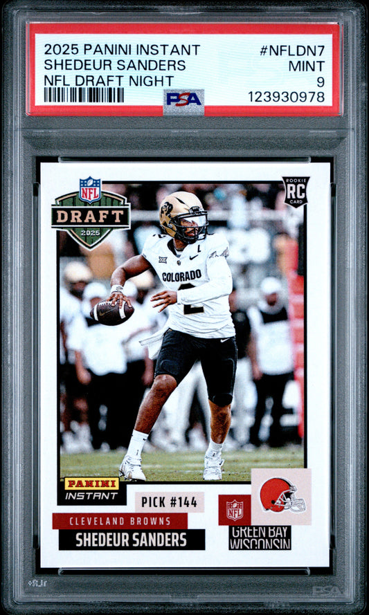 Graded 2025 Panini Instant Shedeur Sanders #NFLDN7 Draft Night Rookie RC Football Card PSA 9 Mint