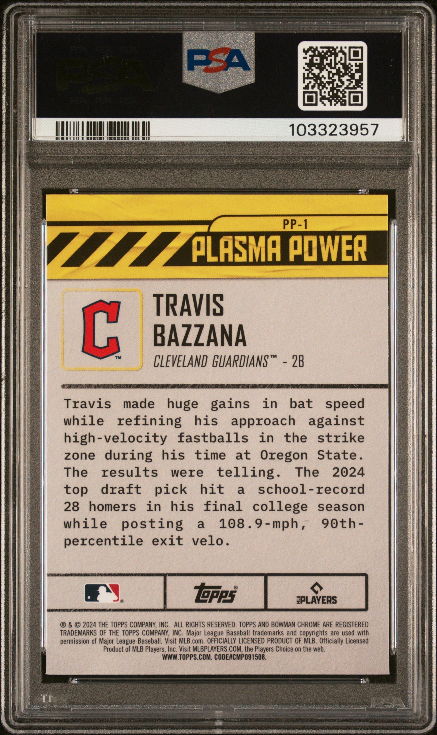 Graded 2024 Topps Bowman Draft Travis Bazzana #PP1 Plasma Power Rookie RC Baseball Card PSA 10 Gem Mint - Sport Cards