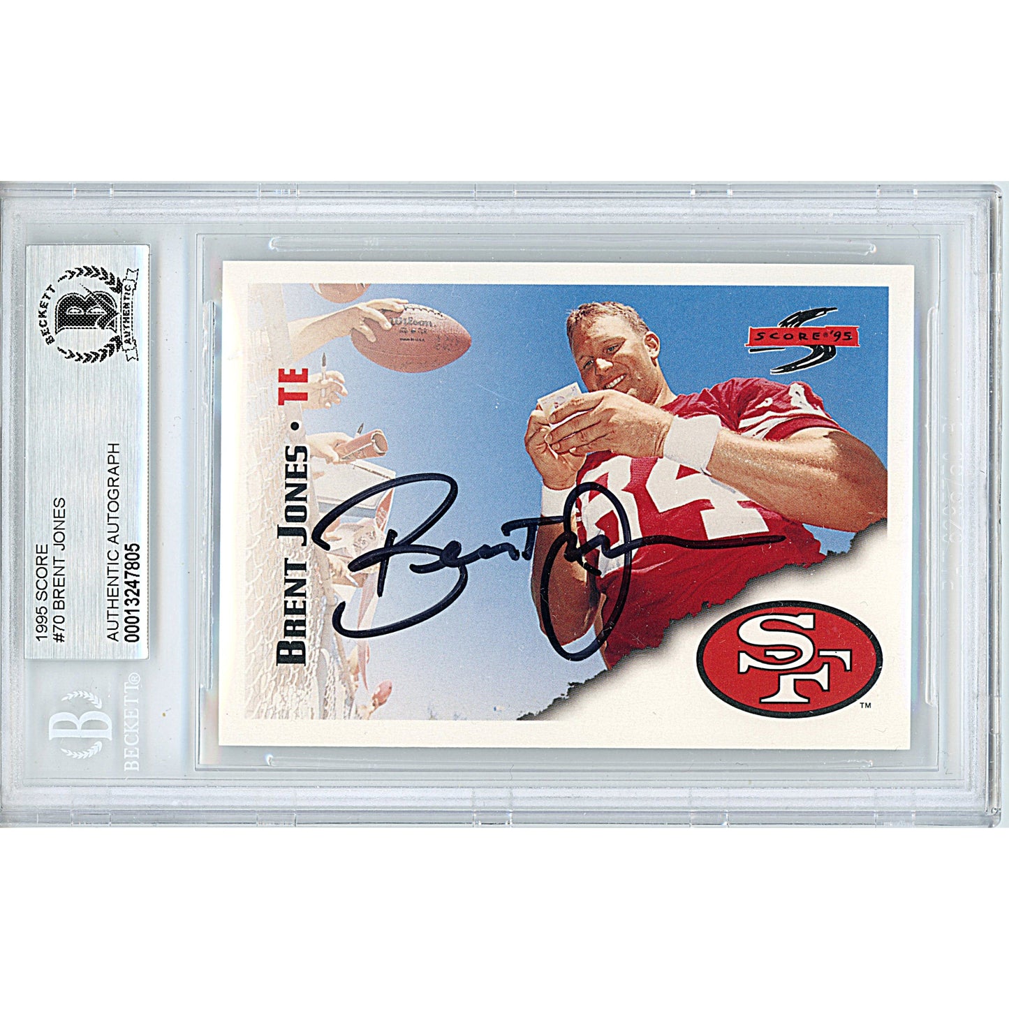 1995 Score #70 — Brent Jones San Francisco 49ers Autographed Trading Card — Beckett Authentication