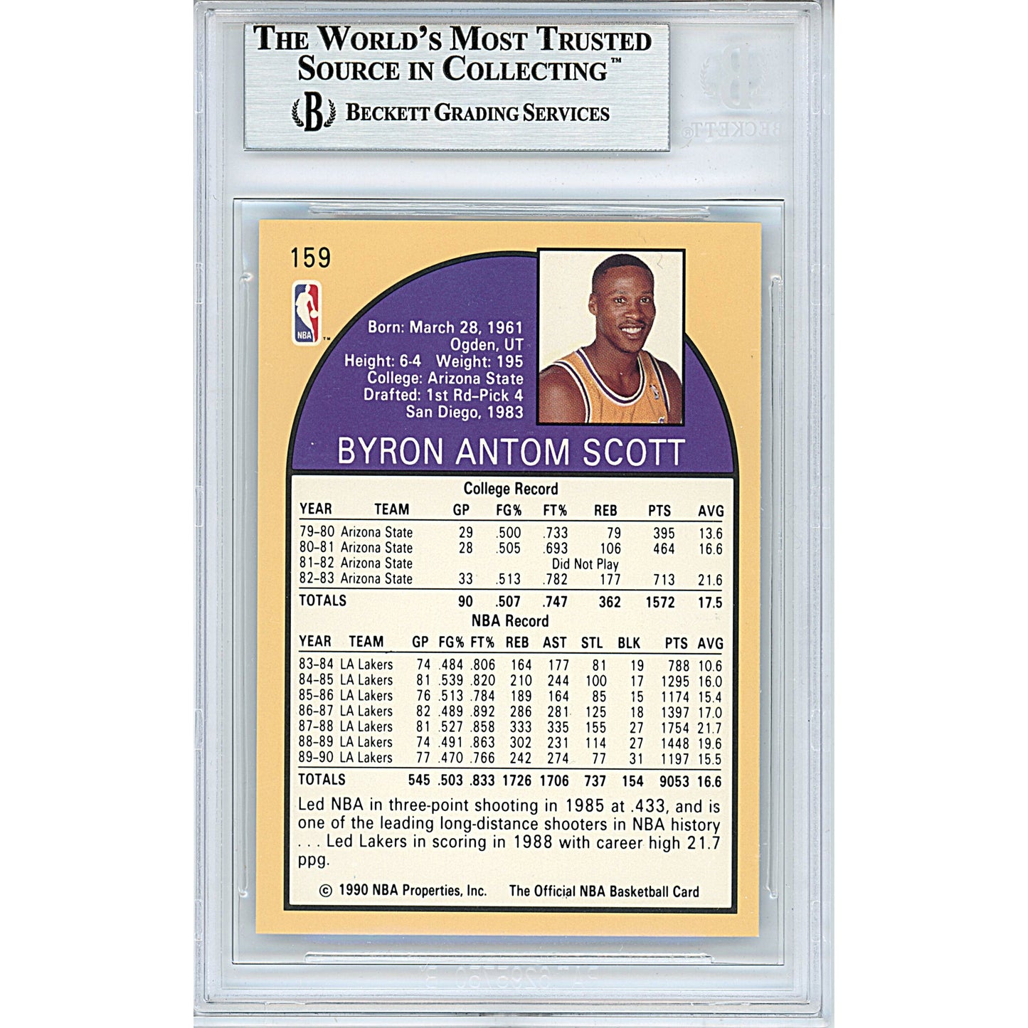 1990-91 NBA Hoops #159— Byron Scott Los Angeles Lakers Autographed Trading Card — Beckett Authentication
