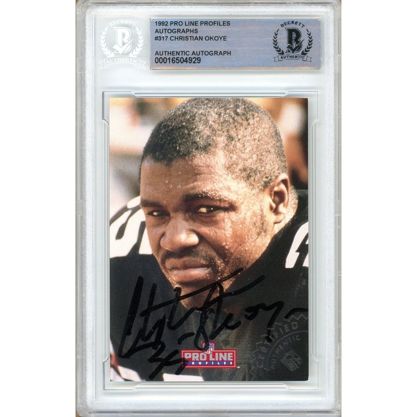 1992 Pro Line Profiles #2 of 9 — Christian Okoye KC Chiefs Autographed Trading Card — Beckett Authentication