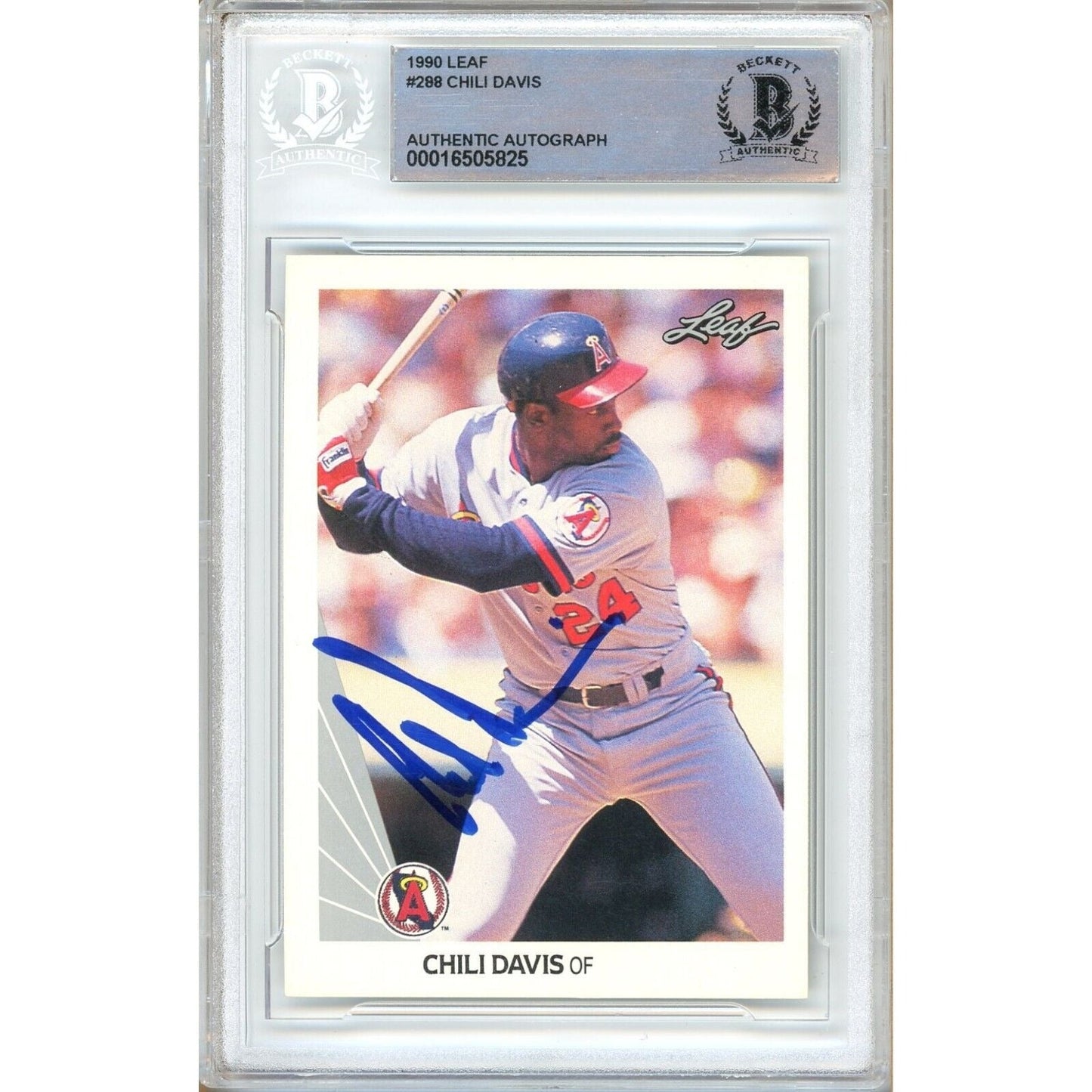 1990 Leaf #288 — Chili Davis Los Angeles Angels Autographed Trading Card — Beckett Authentication