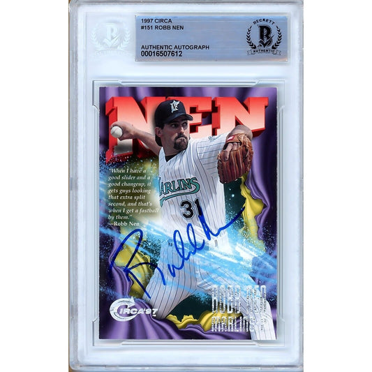Robb Nen Florida Marlins Signed 1997 Skybox Circa Baseball Card Beckett Authentic Auto Slab