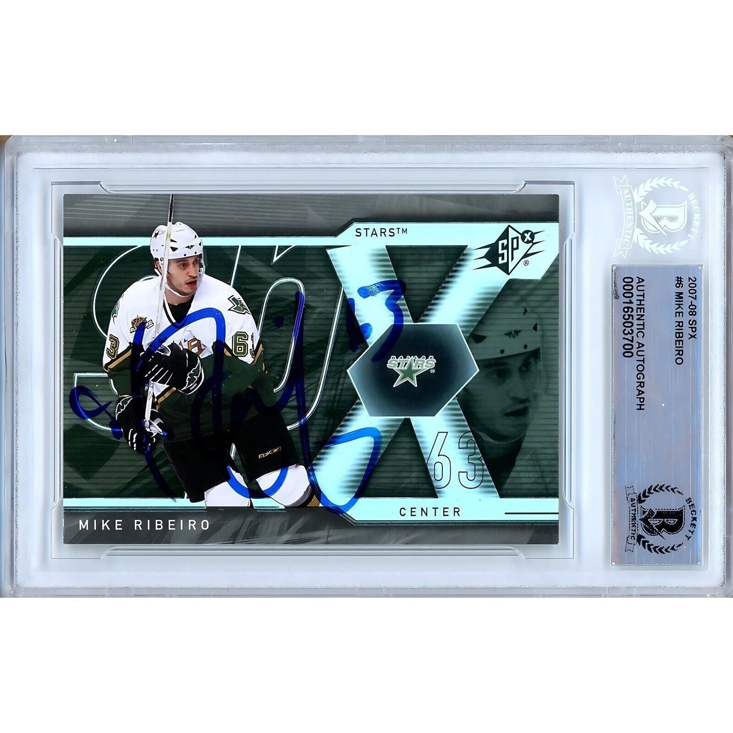 Mike Ribeiro Dallas Stars Signed 2007-08 UD SPx Hockey Card Beckett Authentic Auto Slab