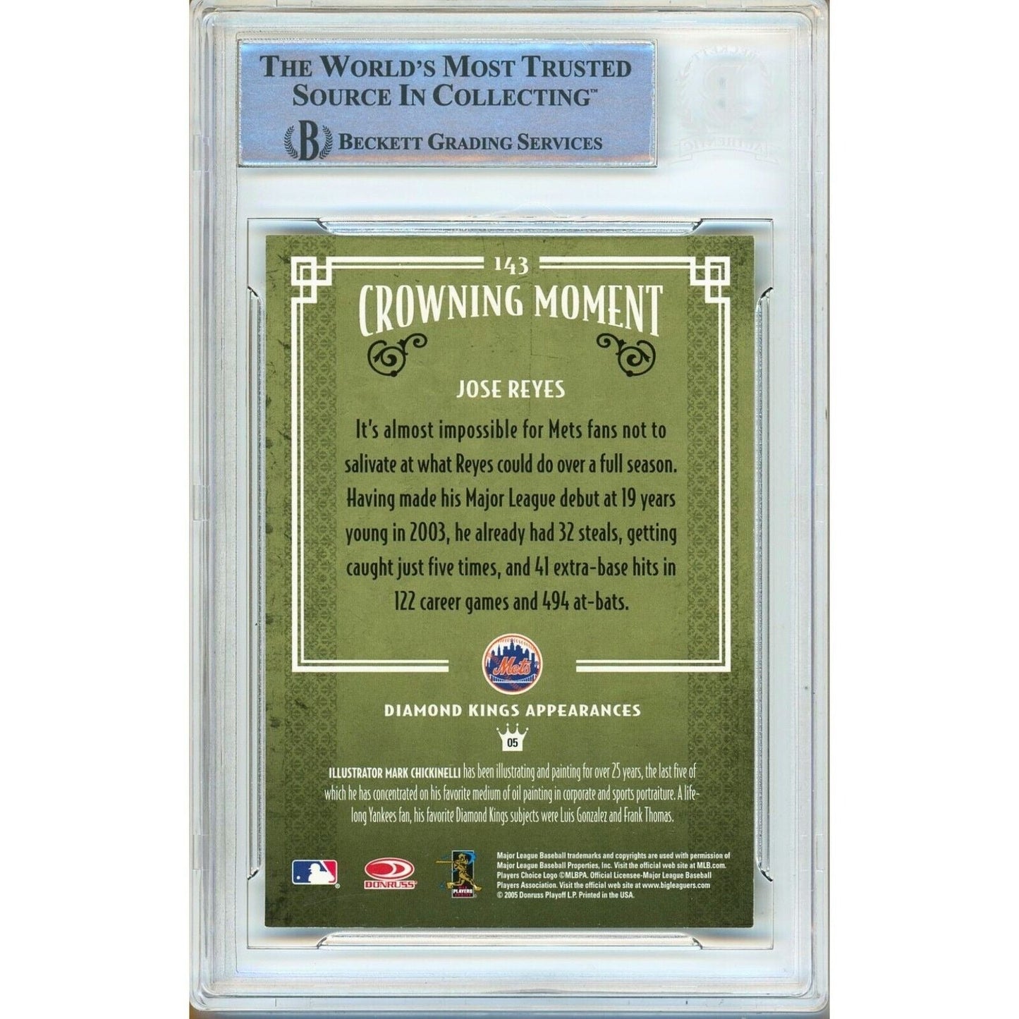 2005 Donruss Diamond Kings #143 — Jose Reyes New York Mets Autographed Trading Card — Beckett Authentication