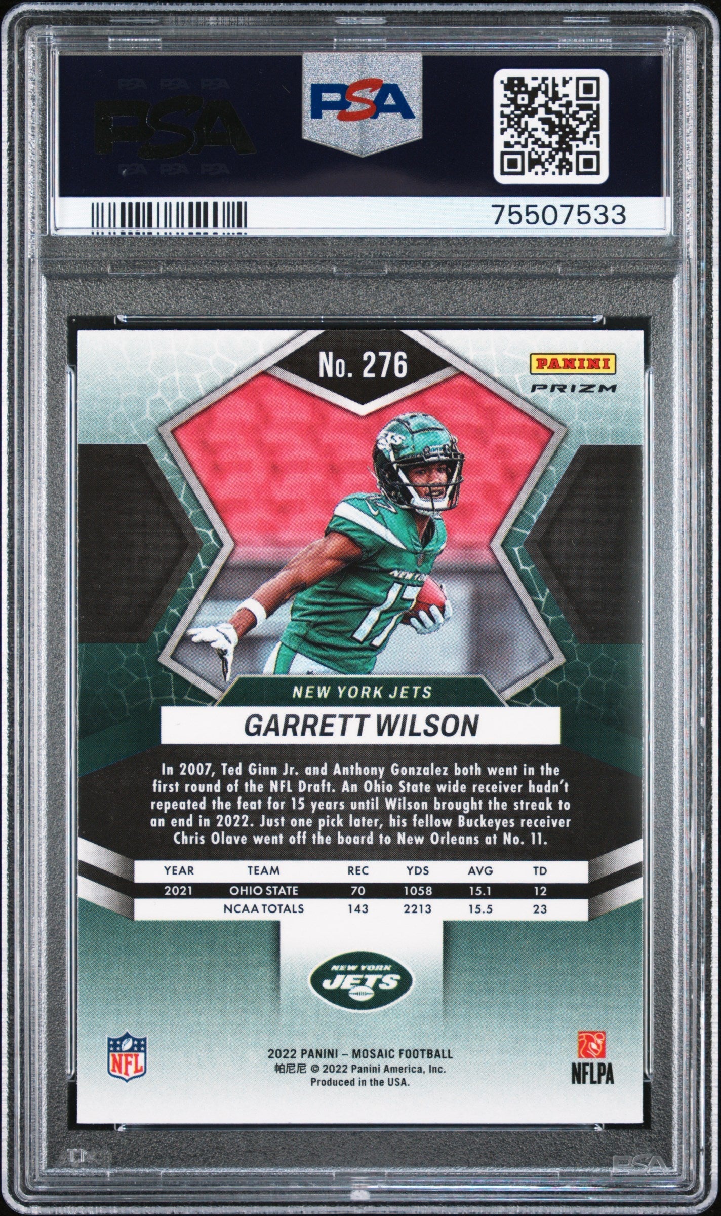 Graded 2022 Panini Mosaic Garrett Wilson #276 Green Mosaic Rookie RC Football Card PSA 10 Gem Mint - Sport Cards