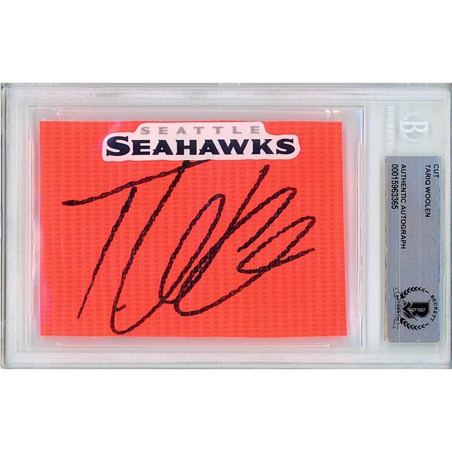 Tariq Woolen Seattle Seahawks Signed Football Pylon Cut Beckett Authentic Auto Slab