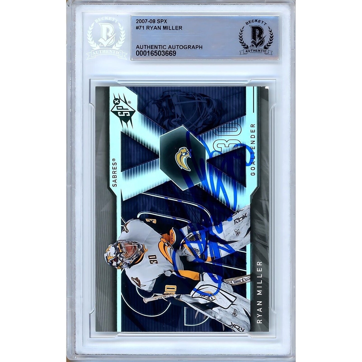 Ryan Miller Buffalo Sabres Signed 2007-08 UD SPx Hockey Card Beckett Authentic Auto Slab