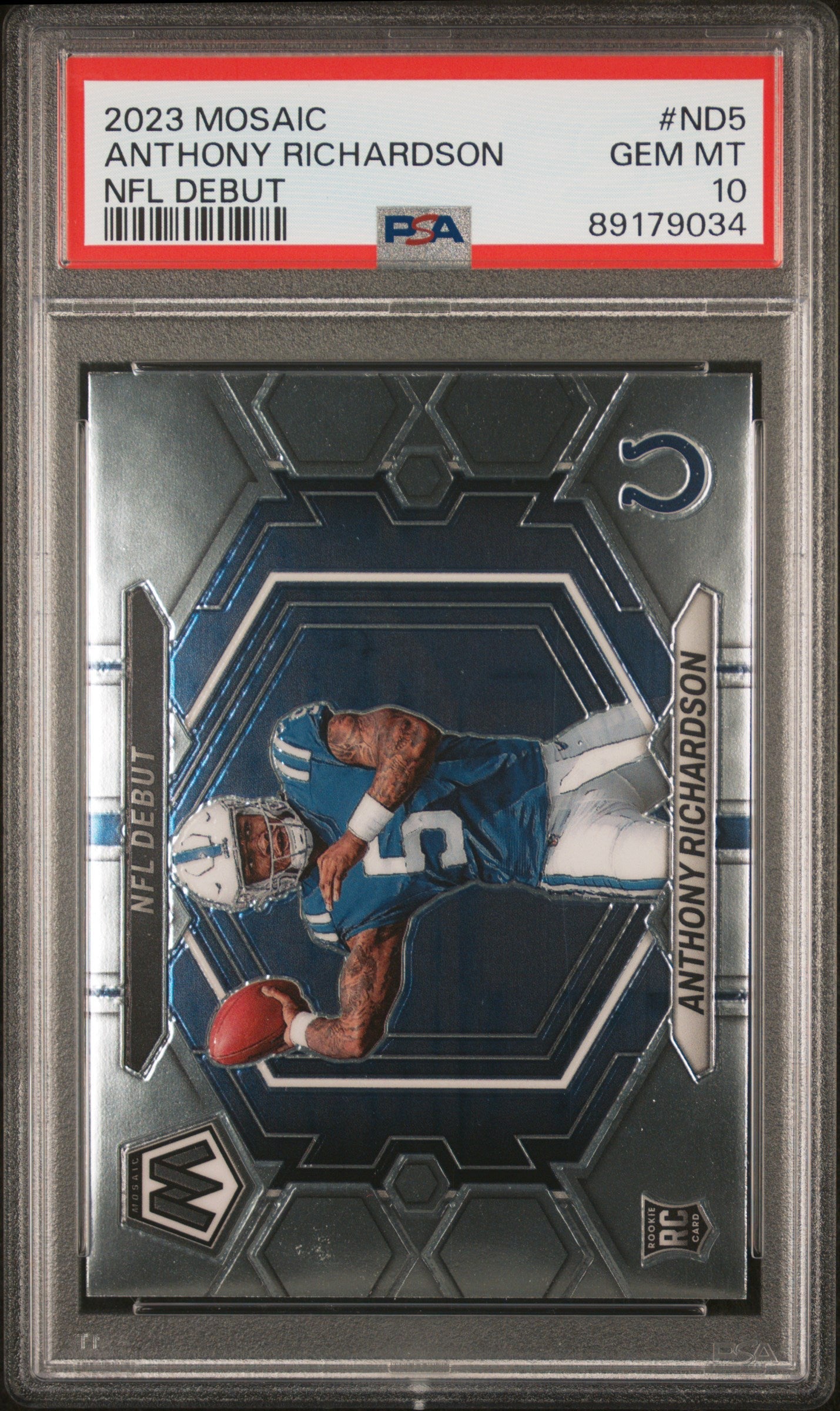 Graded 2023 Panini Mosaic Anthony Richardson #ND5 NFL Debut Rookie RC Football Card PSA 10 Gem Mint