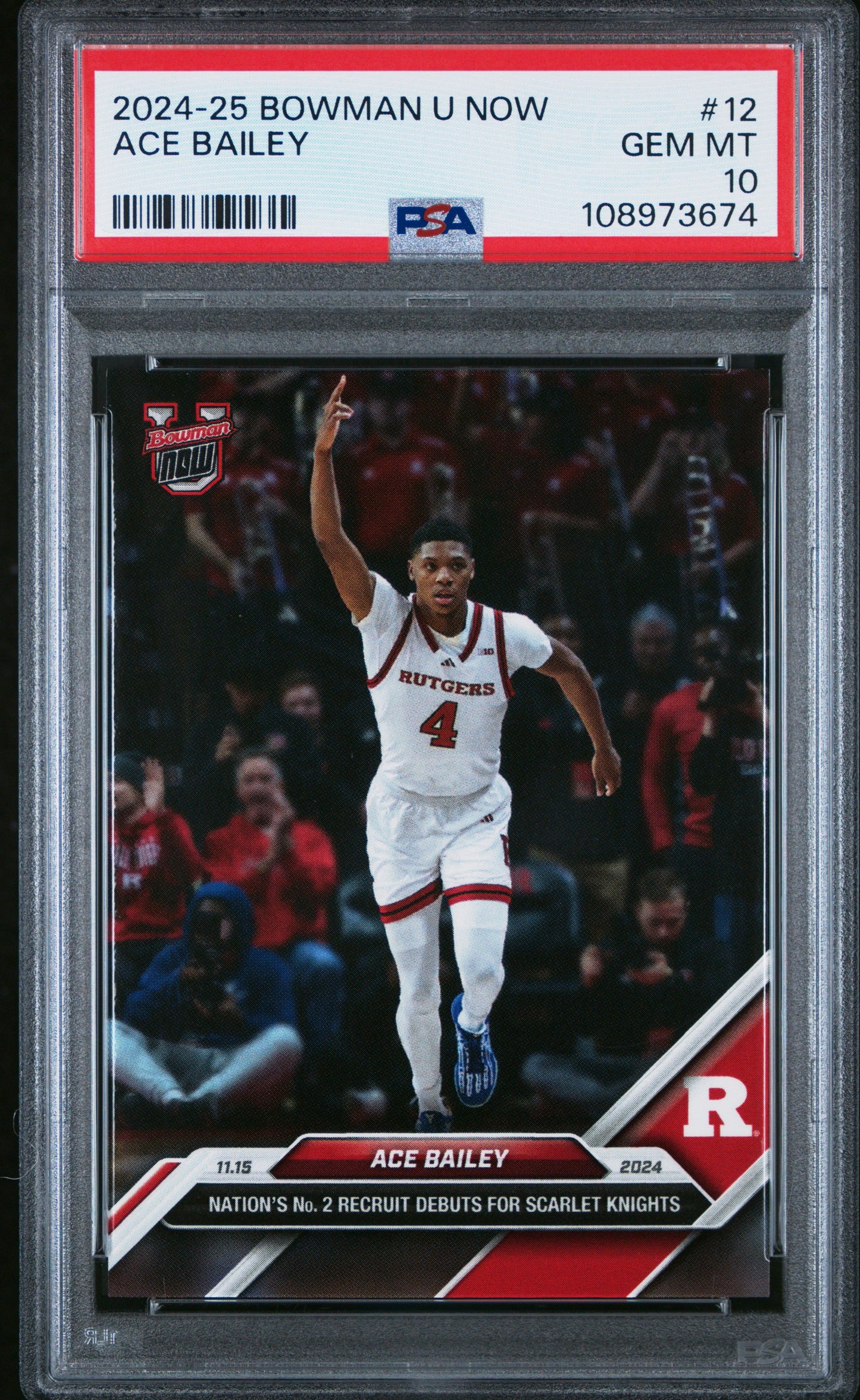 Graded 2024 Topps Bowman U Now Ace Bailey #12 Rookie RC Basketball Card PSA 10 Gem Mint - Sport Cards