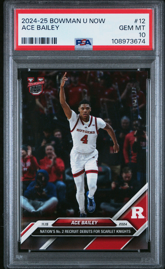 Graded 2024 Topps Bowman U Now Ace Bailey #12 Rookie RC Basketball Card PSA 10 Gem Mint - Sport Cards
